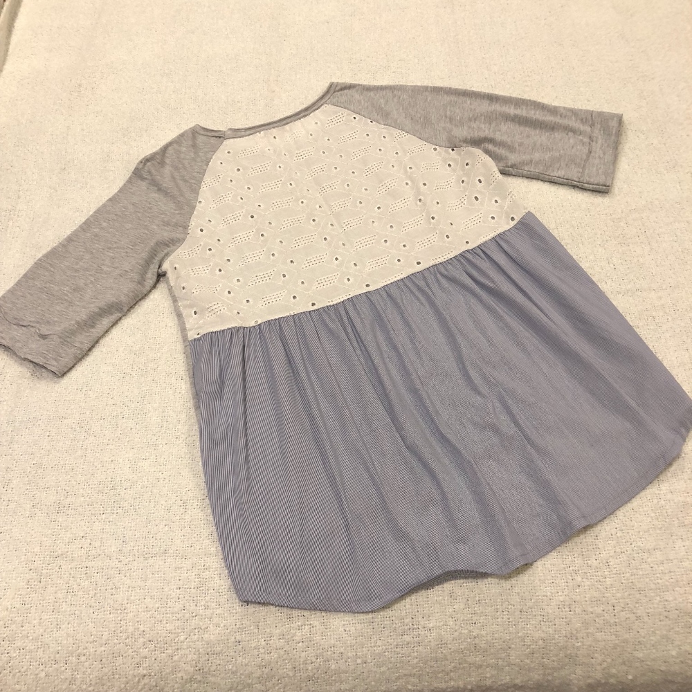 Alessia Pacini Mixed Media Seersucker Eyelet Top